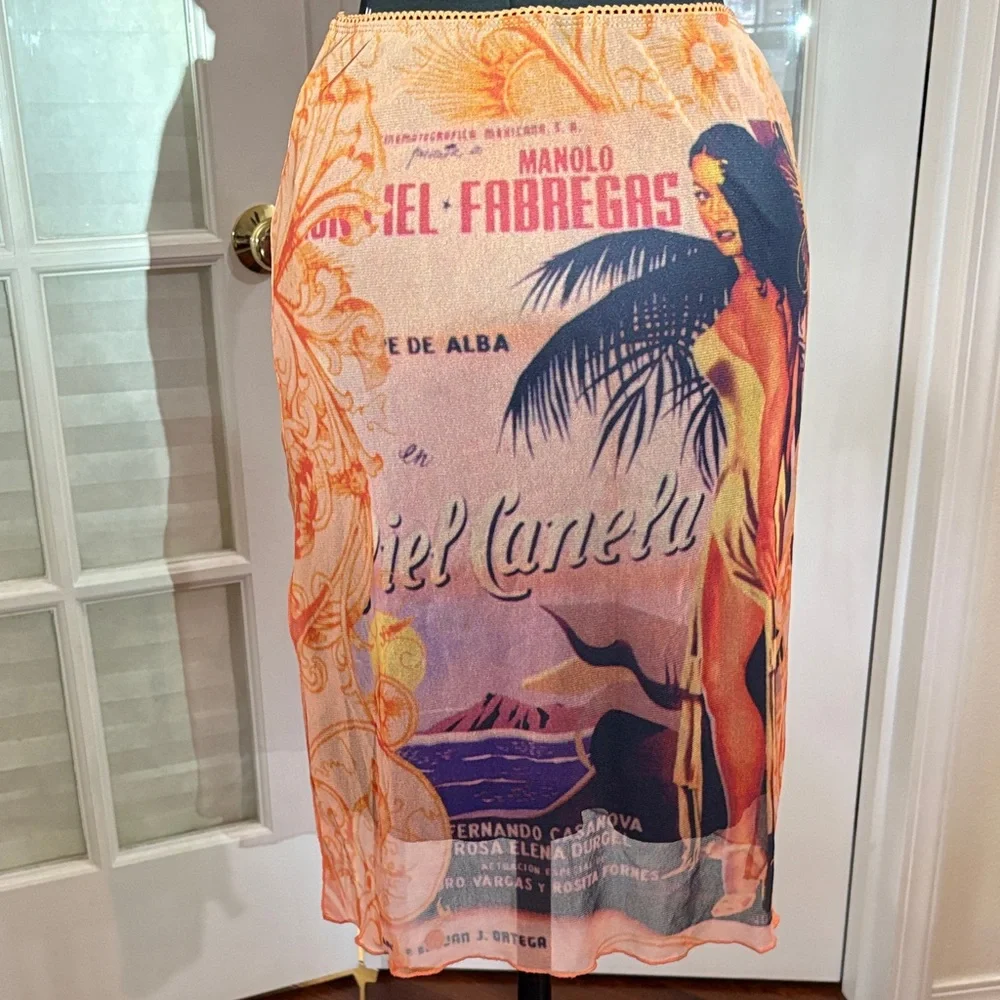 Stylish Graphic Pencil Skirt - Orange - Picture 3 of 8